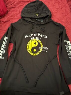 Puma Black Hoodie with Yellow Surf Yin-Yang Graphic